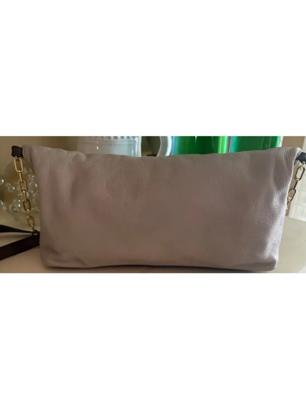 Tory Burch Fold-Over Sammy Multi-Colored Leather Crossbody Bag Gray Cream